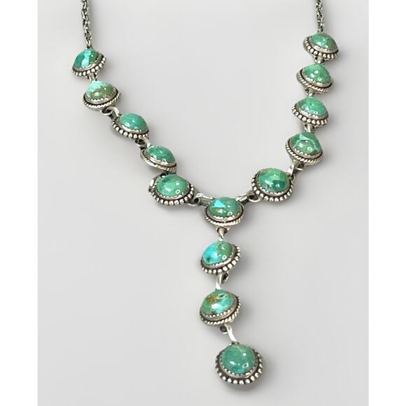 Native American NAVAJO Sterling Silver MOJAVE TURQUOISE Lariat Necklace 26"- NEW - Picture 3 of 16